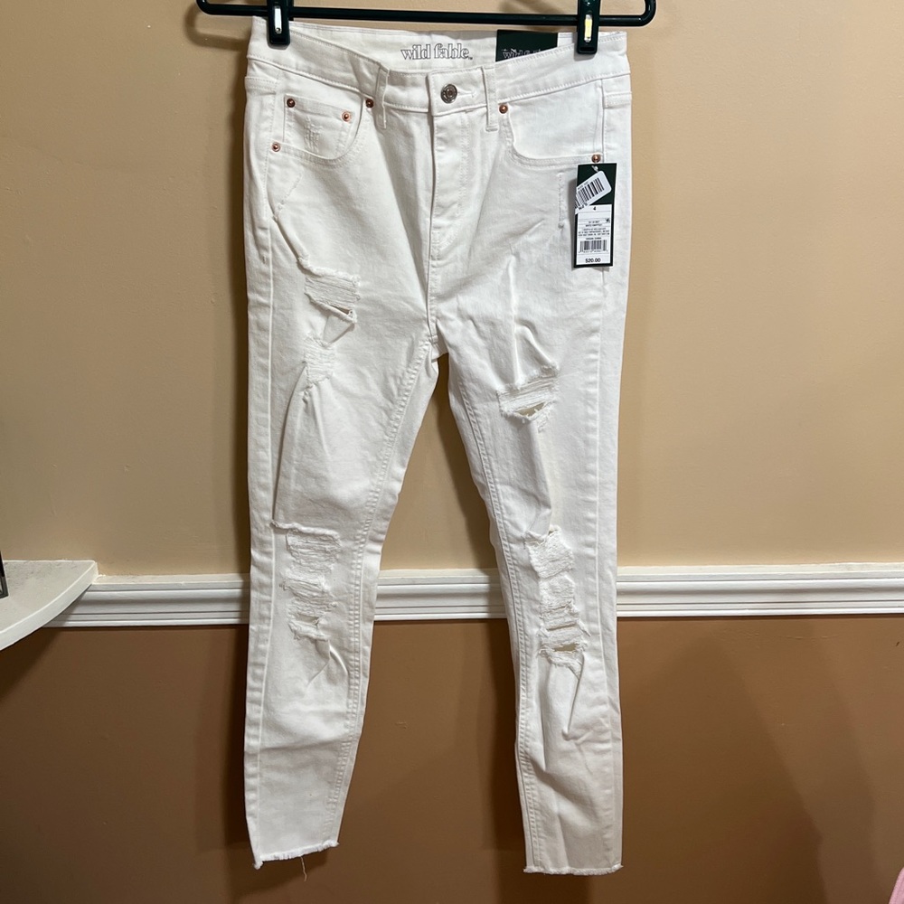 Wild Fable Women's High Rise Skinny Stretch White Ripped Jeans Size 4 New
